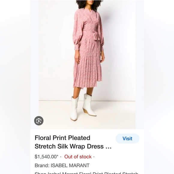 NWT ISABEL MARANT Alexandra Silk Pink Floral Print Midi Wrap Dress Pleated 38/6 - Picture 2 of 16